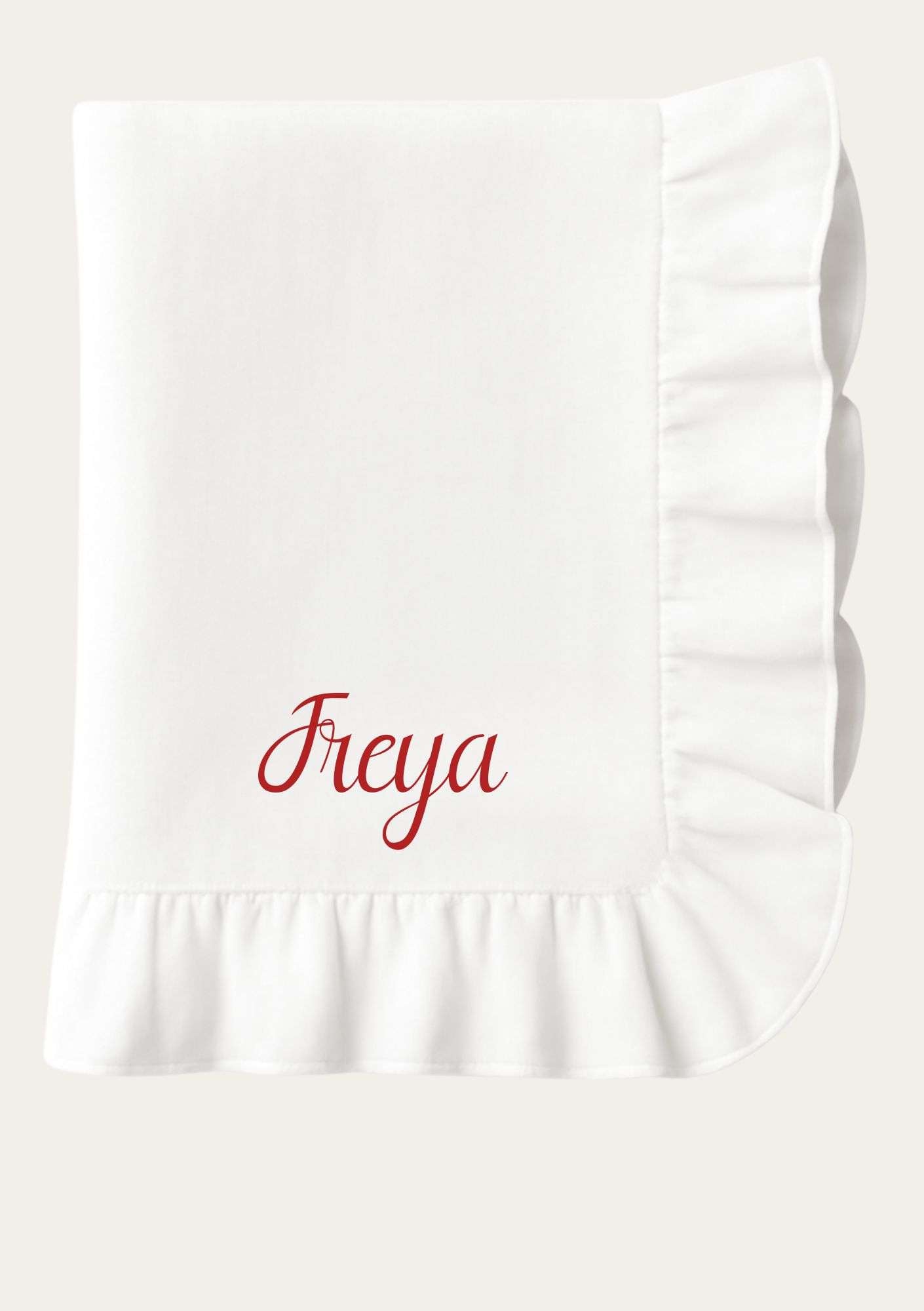 PERSONALISED FRILLY EMBROIDERED DINNER NAPKIN