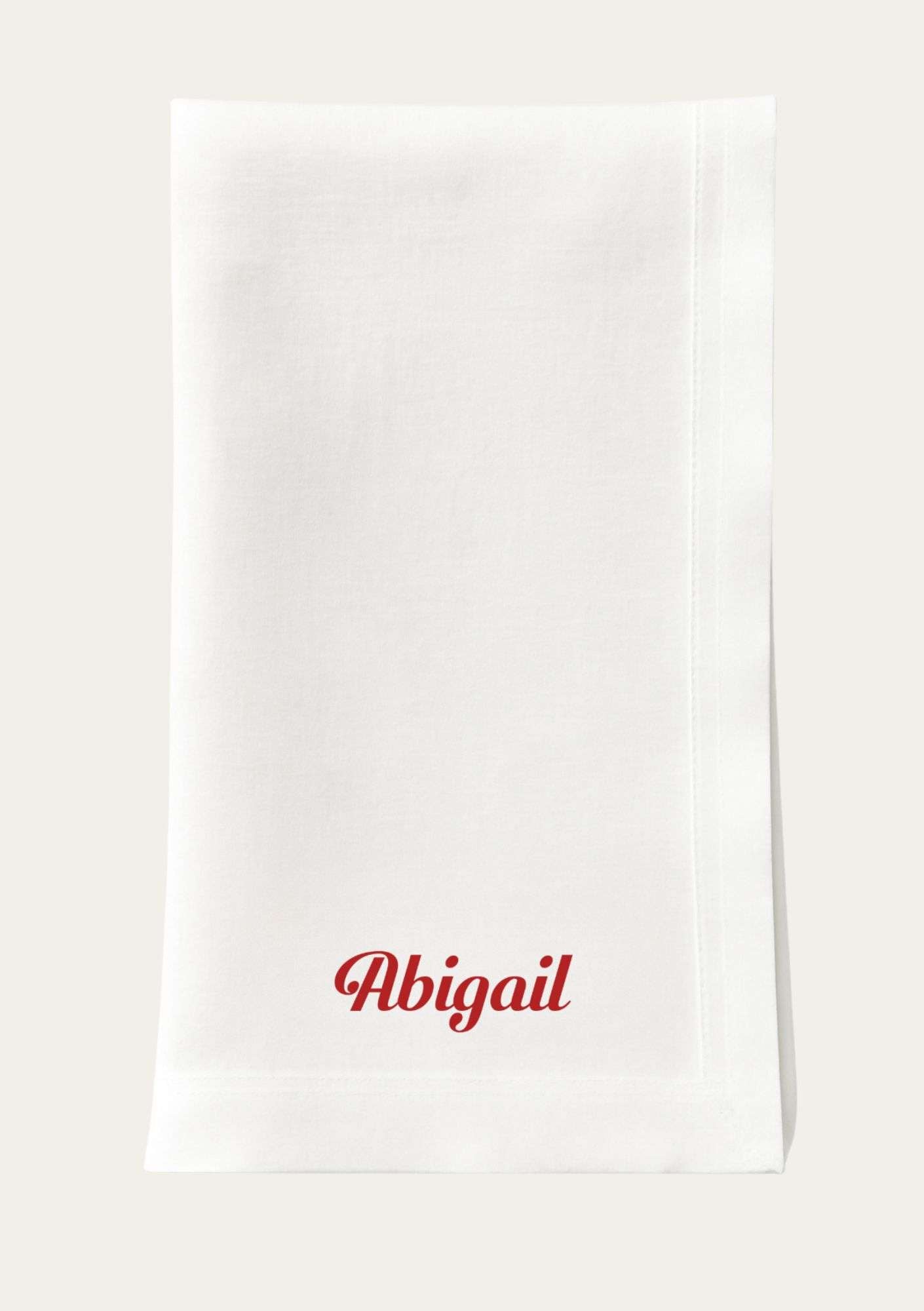 Personalised embroidered white square edge napkin